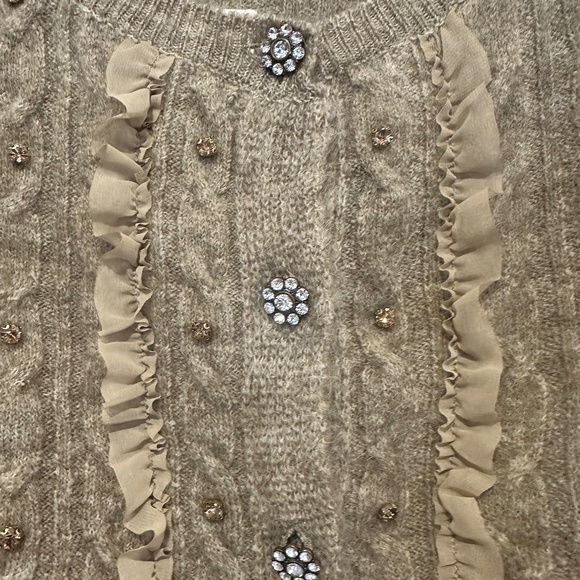 NWT - MAEVE Short-Sleeve Crystal Embellished Ruffled Cardigan Sweater - Size L - Picture 8 of 16